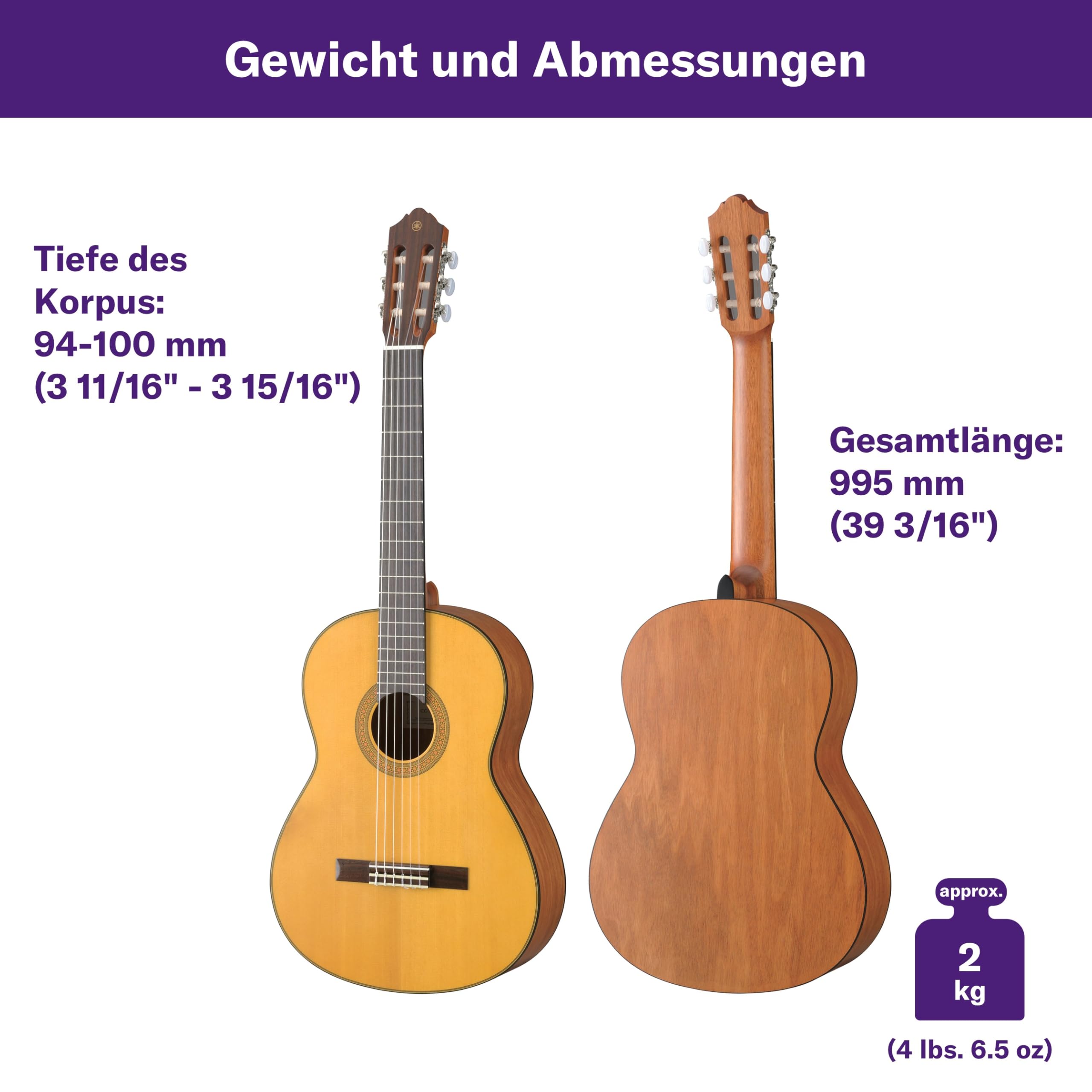 YAMAHA CG122MS Klassische Konzertgitarre Vollgröße Massive Engelmann-Fichtendecke 650-mm-Mensur Nylonsaiten
