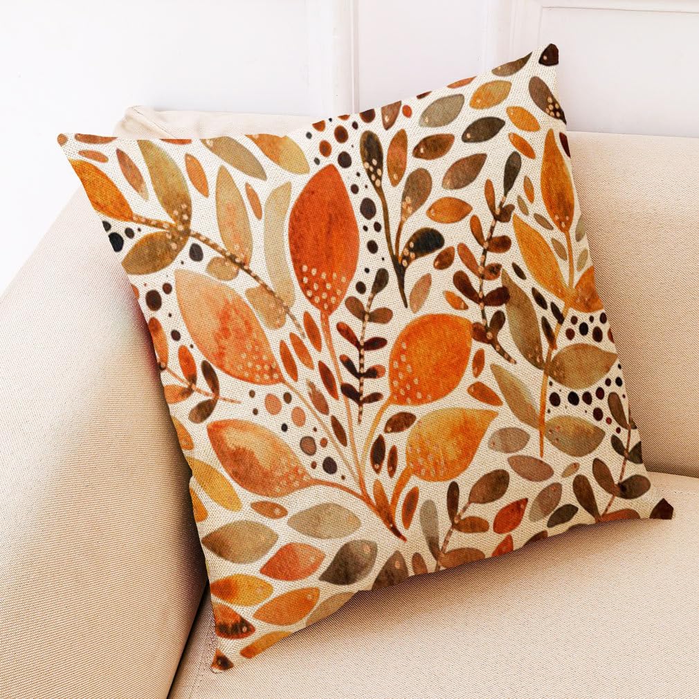Zqmhcy Orange Leaves Black Cushion Covers Cushions With Covers Included Cotton And Linen Pillow Cases Invisible Zipper Pillowcase For Livingroom Sofa Bedroom Cushion Cover Soft Pillow Cover 40X40cm/1 Pack