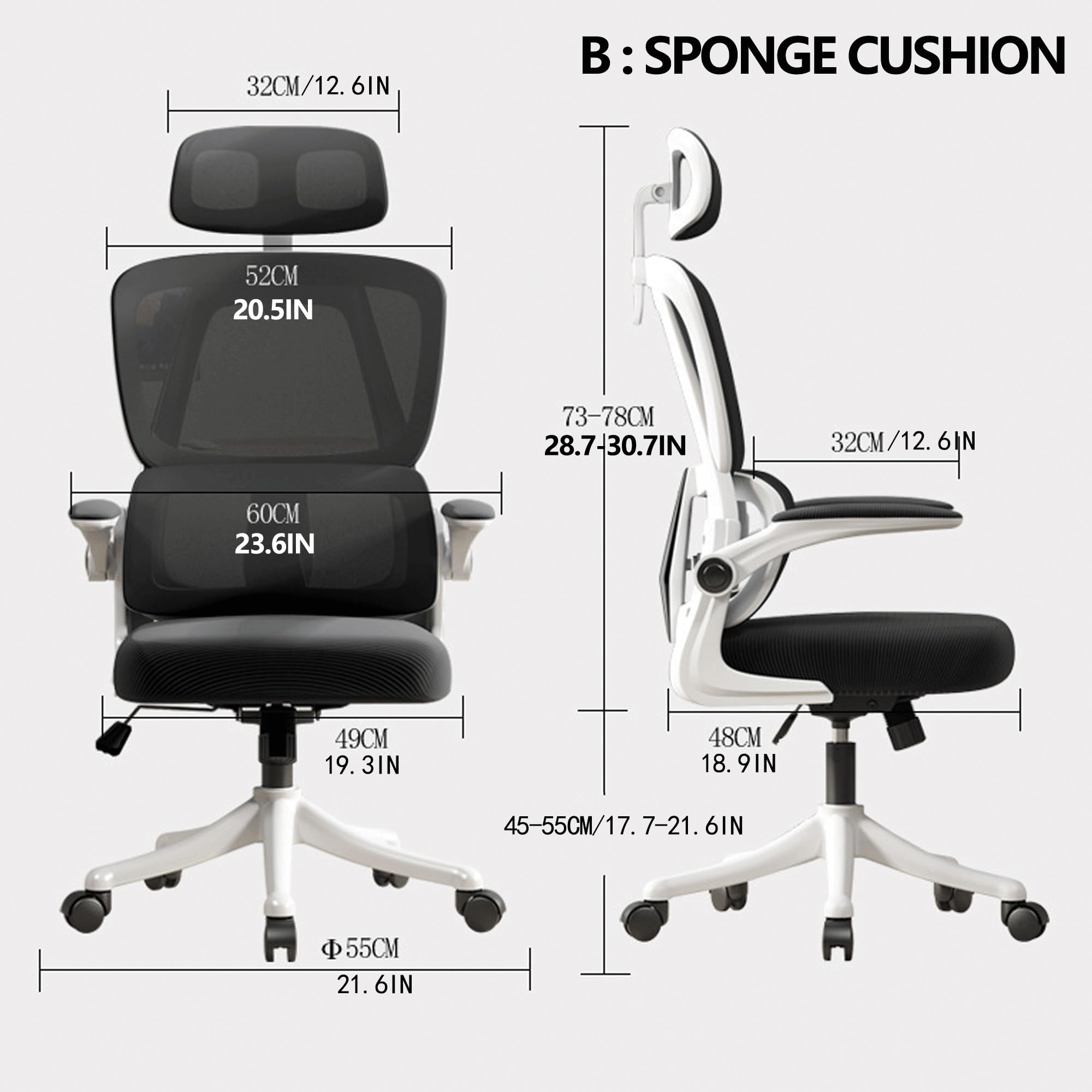 Silla ergonómica para computadora con respaldo ajustable, cómodo cojín de látex para asiento, reposabrazos giratorios de 90° y soporte lumbar adaptable, ideal para largas sesiones de estudio, juegos y