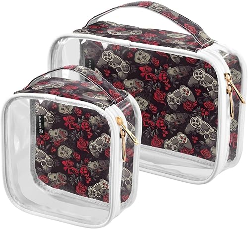 Miniatura 2 de Bolsa de aseo transparente para viajes, paquete de 2 bolsas de cosméticos de maquillaje con cremallera, bolsa de viaje para artículos de tocador,