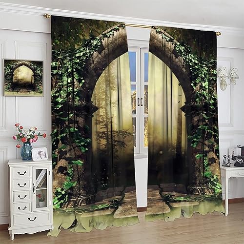 Miniatura 4 de Cortinas opacas góticas, con arco antiguo, bosque brumoso, para ventana, dormitorio, sala de estar, baño, decoración del hogar, 42 x 45 pulgadas de