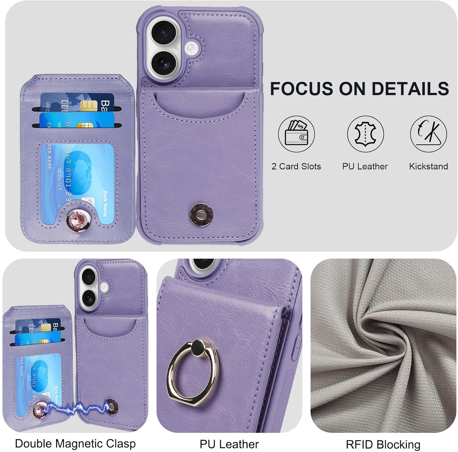 VANAVAGY Compatible for iPhone 17 Wallet Case with RFID Blocking Card Holder, [Screen Protector] PU Leather Shockproof Case Magnetic Clasp Ring Kickstand Flip Phone Cover for Women Men,Clove Purple