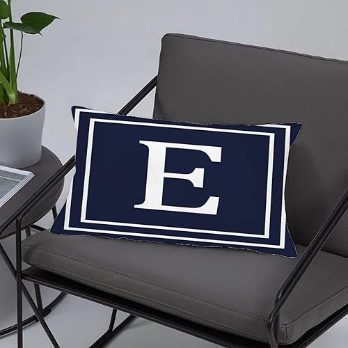 Miniatura 3 de Funda de almohada lumbar con monograma de patrón geométrico de 16 x 26 pulgadas, letra L, monograma azul marino, funda de cojín decorativa,