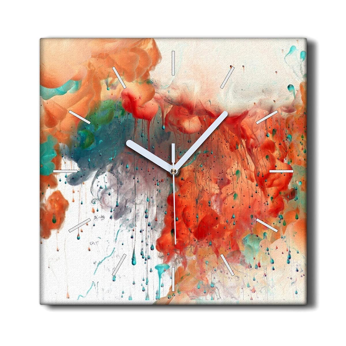 Horloge sur Toile Coloray 30x30cm Peinture de Pluie Décoration Fine Art sans Bruit