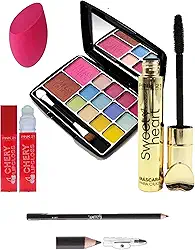 Kit Maquiagem Juvenil Máscara de Cílios, Paleta de Sombras com Blush e Pincel, Gloss Labial e Esponja de Maquiagem para Jovens, Adolescentes ou Adulto