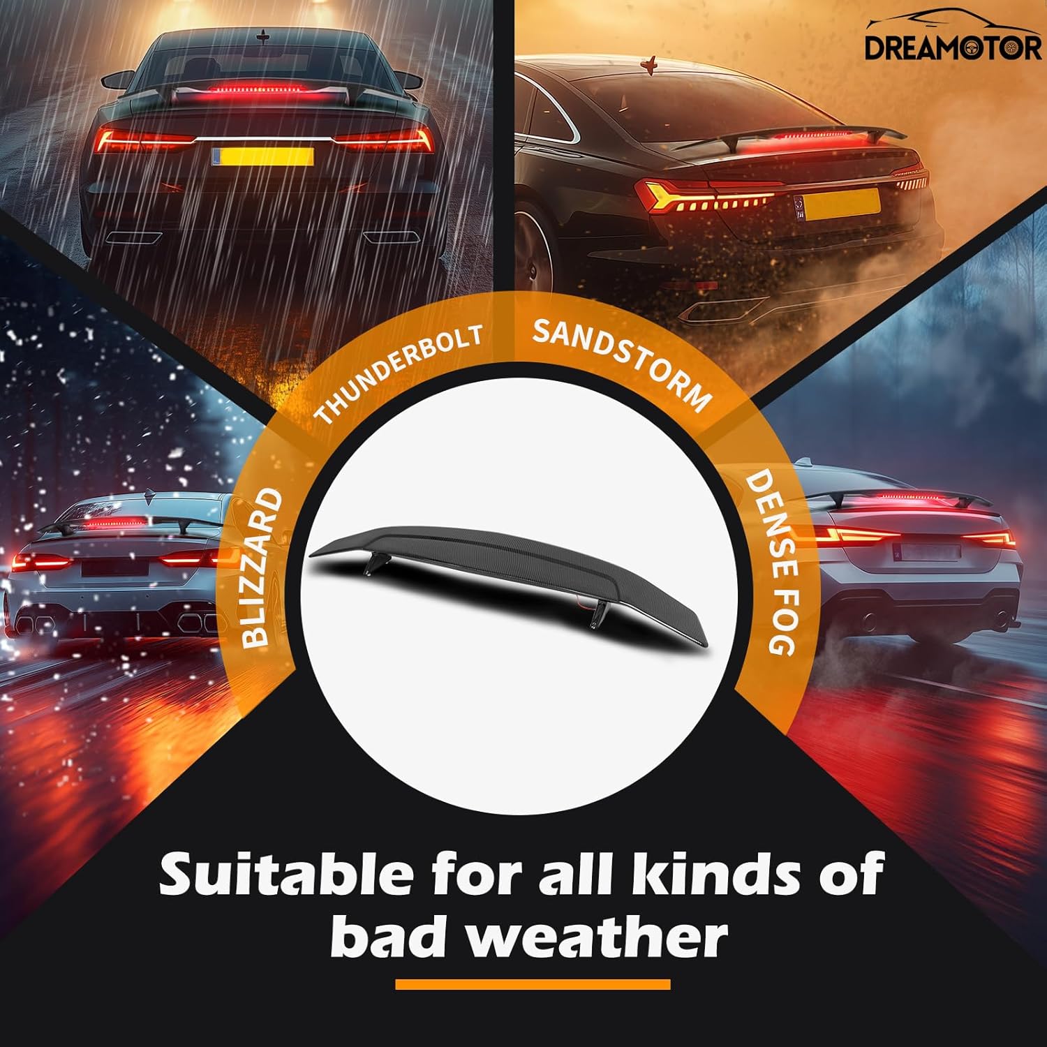 52 Inch Universal Rear Spoiler with Brake Light, Car Rear Trunk Spoiler Wing Spoiler Compatible with Chevy Corvette Camaro Mazda Nissan Toyota Honda Civic Ford Mustang lnfiniti Dodge Charger