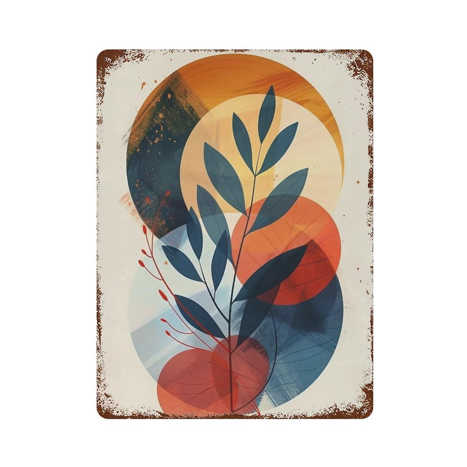 WUJHGRSG Minimal Soft Wash Multicircular Botanical Layout 02 Wall Art Retro Iron Vintage Metal Tin Sign Poster Modern Decor for Home Cofffee Club Bar Shop Style 40x30cm