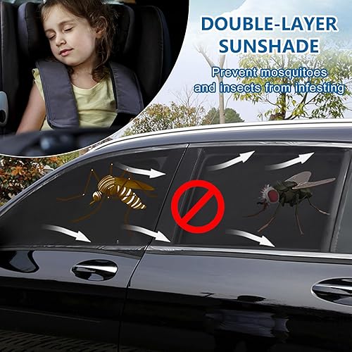 Miniatura 3 de Paquete de 2 persianas laterales de automóvil, malla doble de gran tamaño para sombreado de calor y protección contra insectos y rayos UV,