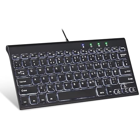 Perixx PERIBOARD-429 UK Wired Mini Backlit Keyboard, Thin and Silent Scissor Keys, White Backlight, UK QWERTY