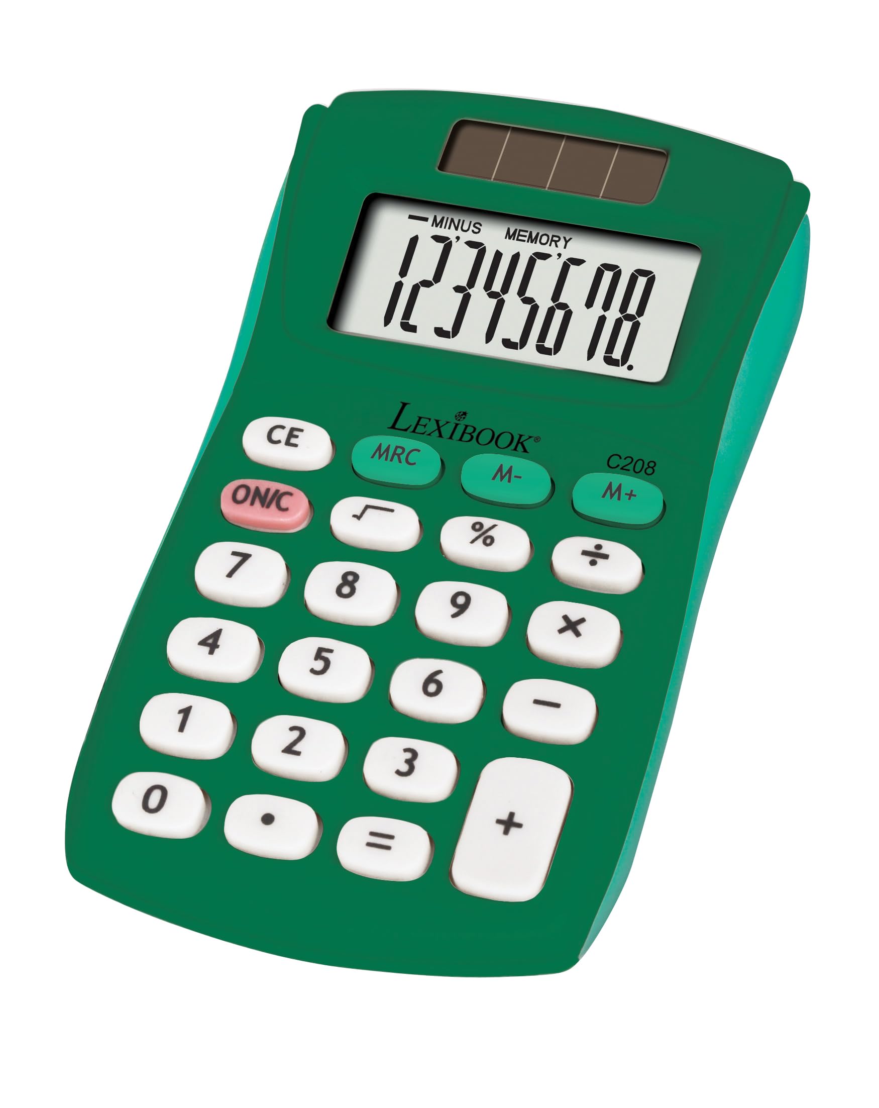 Lexibook, FRUITIES® Pocket Calculator, 8 digits, 4 operations, Basic and advanced functions, Solar and battery powered, Green, C208B