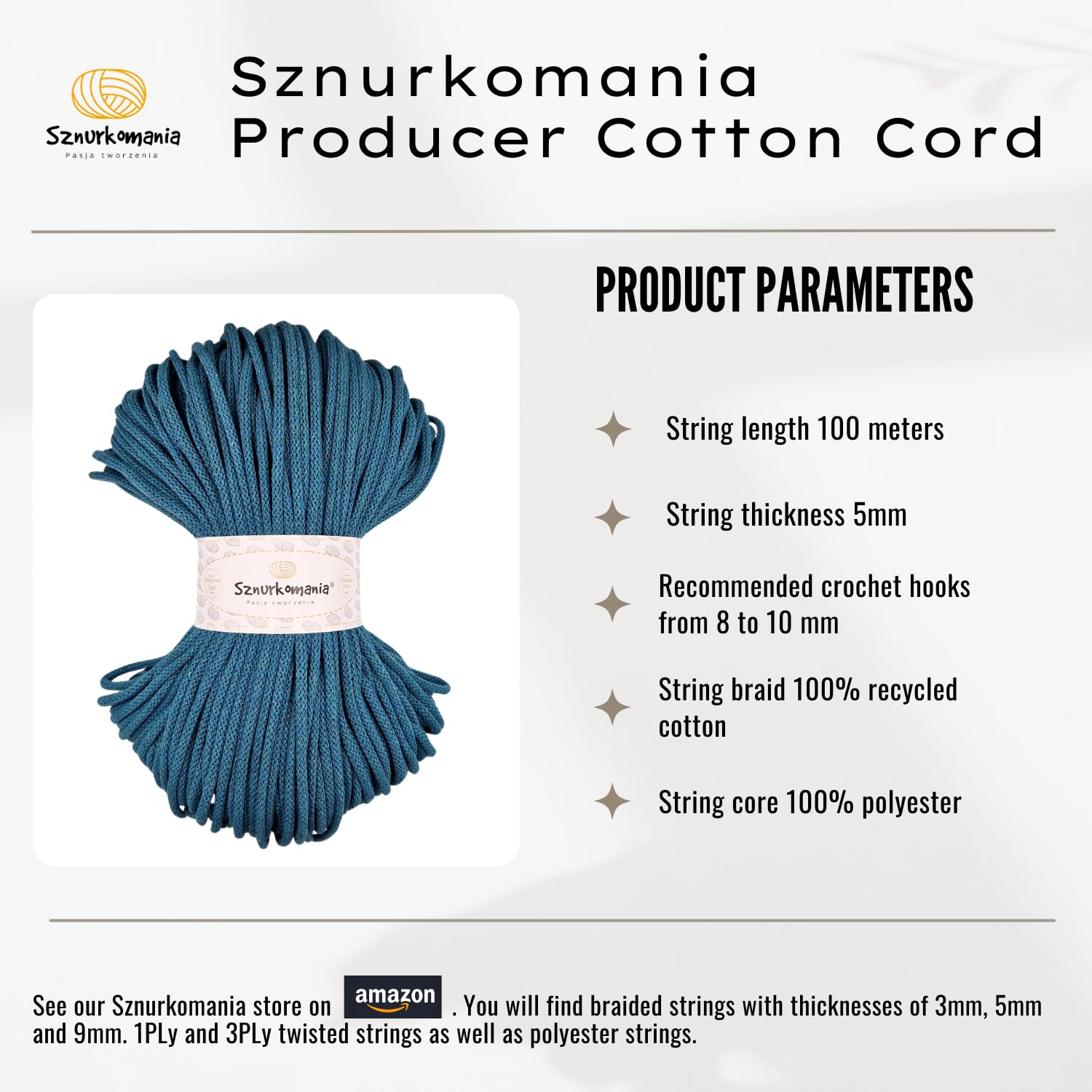 Gegeflochtene Baumwollkordel 5mm 100m, 46 Farben, Häkelkordel, Makramee Kordel, Makramee Garn, Premium Garn, Makramee Seil, Sznurkomania (Borgoña