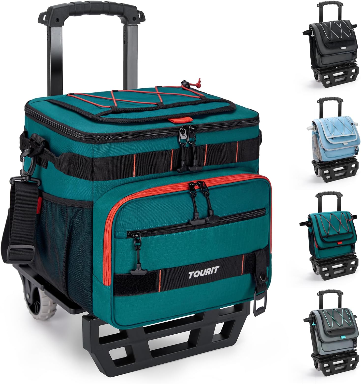 Collapsible Cooler with Wheels, Insulated Rolling Cooler with All-Terrain Cart, Waterproof Soft Sided Cooler Bag for Beach, Picnic, Camping, Shopping, Travel