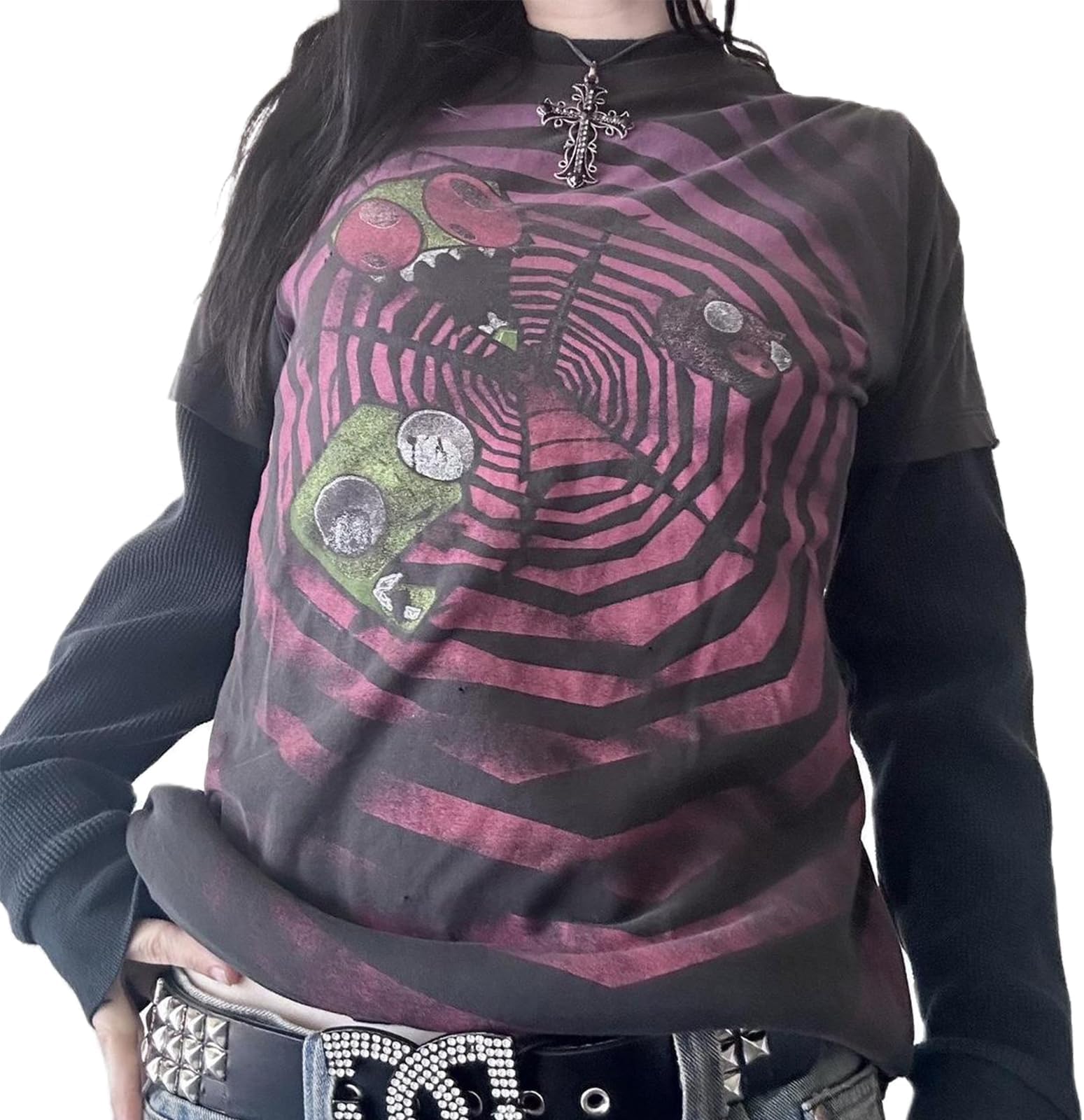 WYFCWomen Grunge Clothes Long Sleeve Top Baggy Shirt Y2k Emo Tops Vintage Graphic Tees