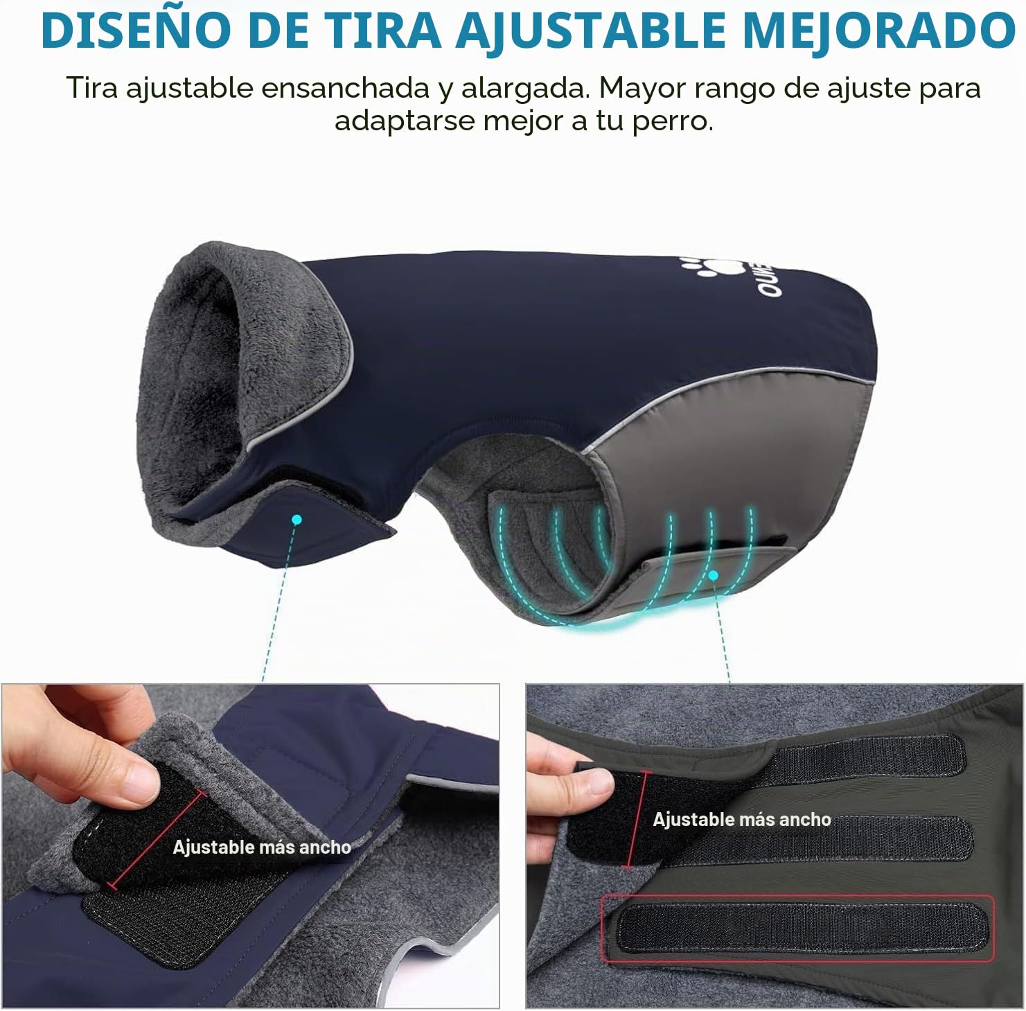 Abrigo para Perro Impermeable, Chubasqueros Perro Mediano Grande cálida Chaqueta Perro de Invierno con Tiras Reflectantes Seguras & Busto Ajustable(Azul, XL)
