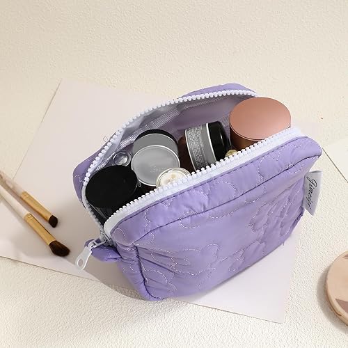 Miniatura 2 de LYDZTION Bolsa de maquillaje suave acolchada floral para mujeres, bolsa de cosméticos pequeña bolsa de maquillaje, bolsa organizadora de maquillaje,