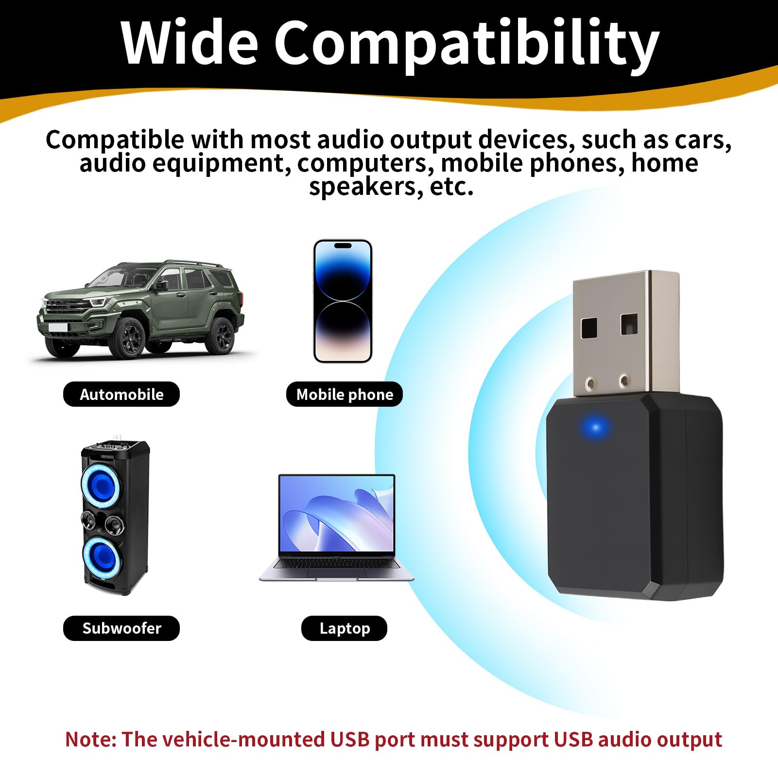 Adaptador USB Bluetooth 5.1 para Coche con Salida AUX y USB con Cable de Audio de 3,5 mm, Receptor Bluetooth Plug and Play para Altavoces y Llamadas Manos Libres