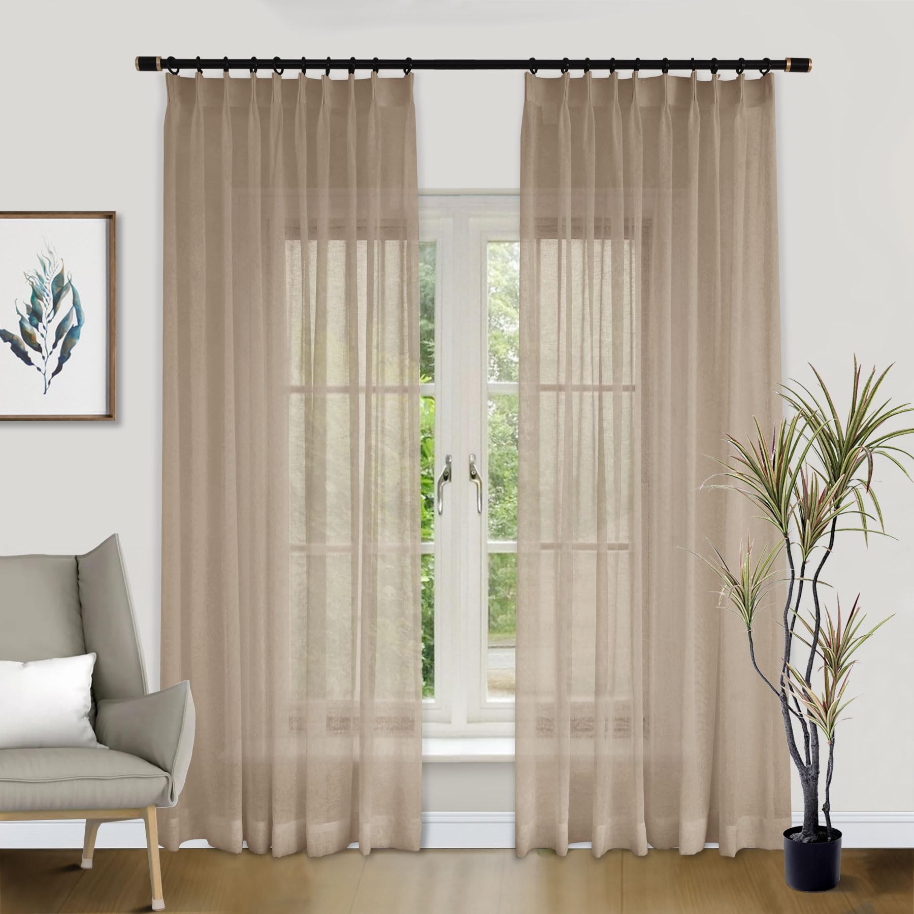 Rideaux plissés haut de gamme 254 cm de large avec embrasse