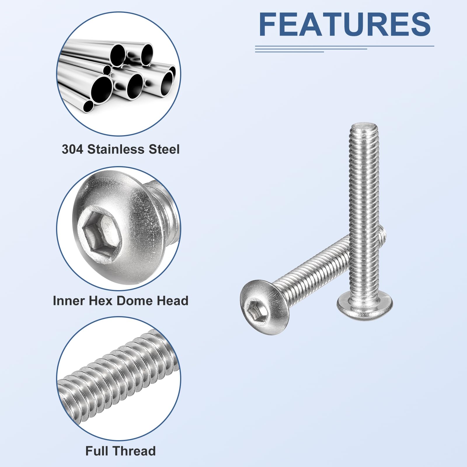 DTGN 170Pack M4(D) Button Head Socket Cap Screws Nuts Kit, 4/8/12/16/20/25mm(L) Hex Socket Cap Bolt Nut Assortment - Image 3