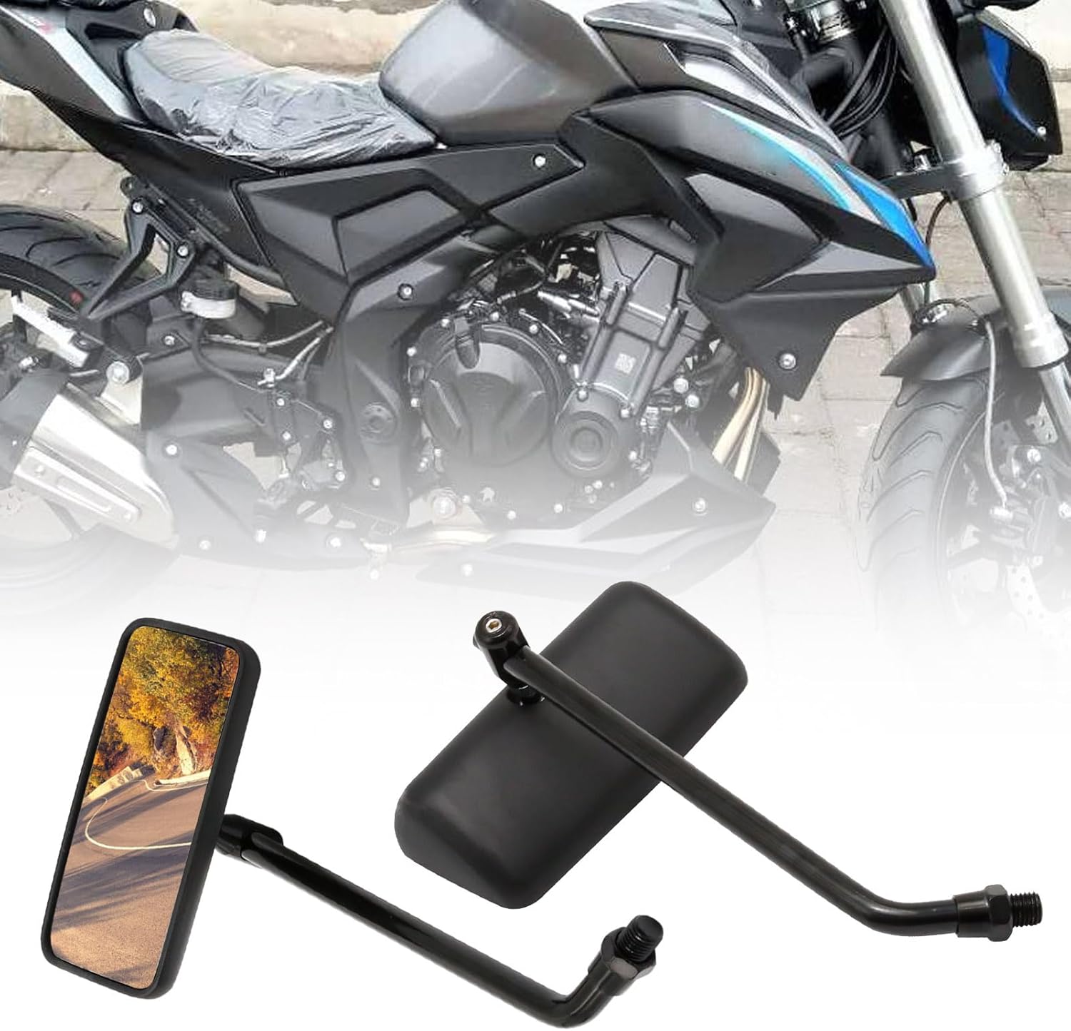 2Pcs Motorcycle Rearview Mirrors with M8 and M10 Adapter Adjustable Handlebar Replacement for Street Dirt Bike Cruiser Chopper Touring Scooter Ect