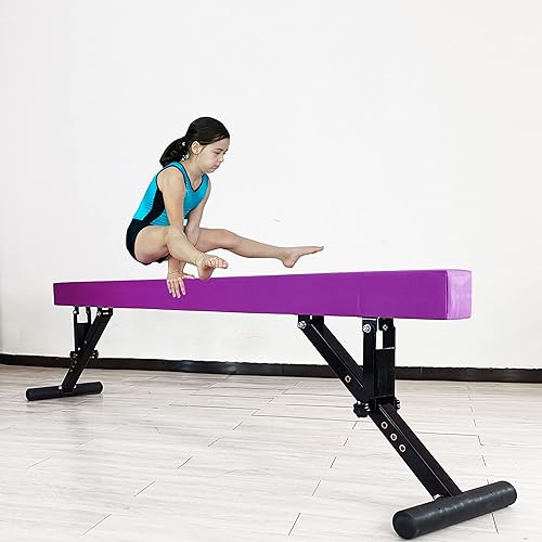 Miniatura 6 de Viga balana ajustable para niños, haz de gimnasia de 8 pies, haz de piso alto y bajo para todos los niveles de gimnasia, equipo de gimnasia
