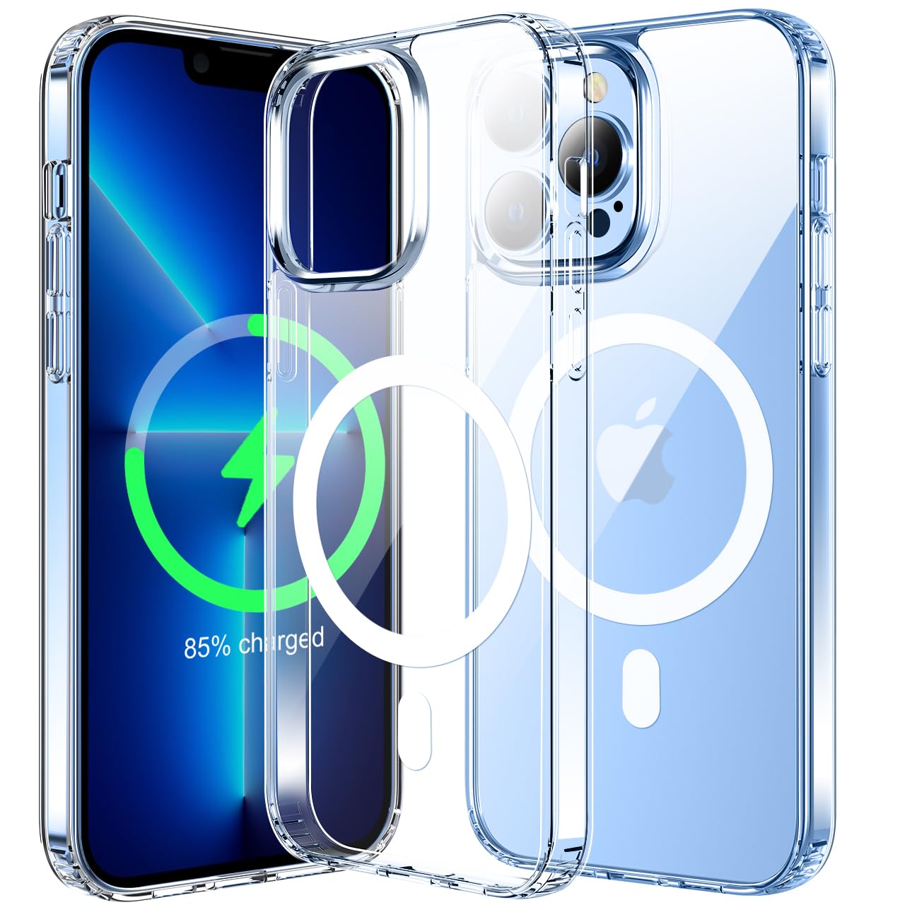 Custodia Per iPhone 13 Pro 6.1 Pollici Compatibile con Mag-Safe,Resistente ai Graffi, Struttura Protettiva Antiscivolo, Classico Stile Cover Trasparente