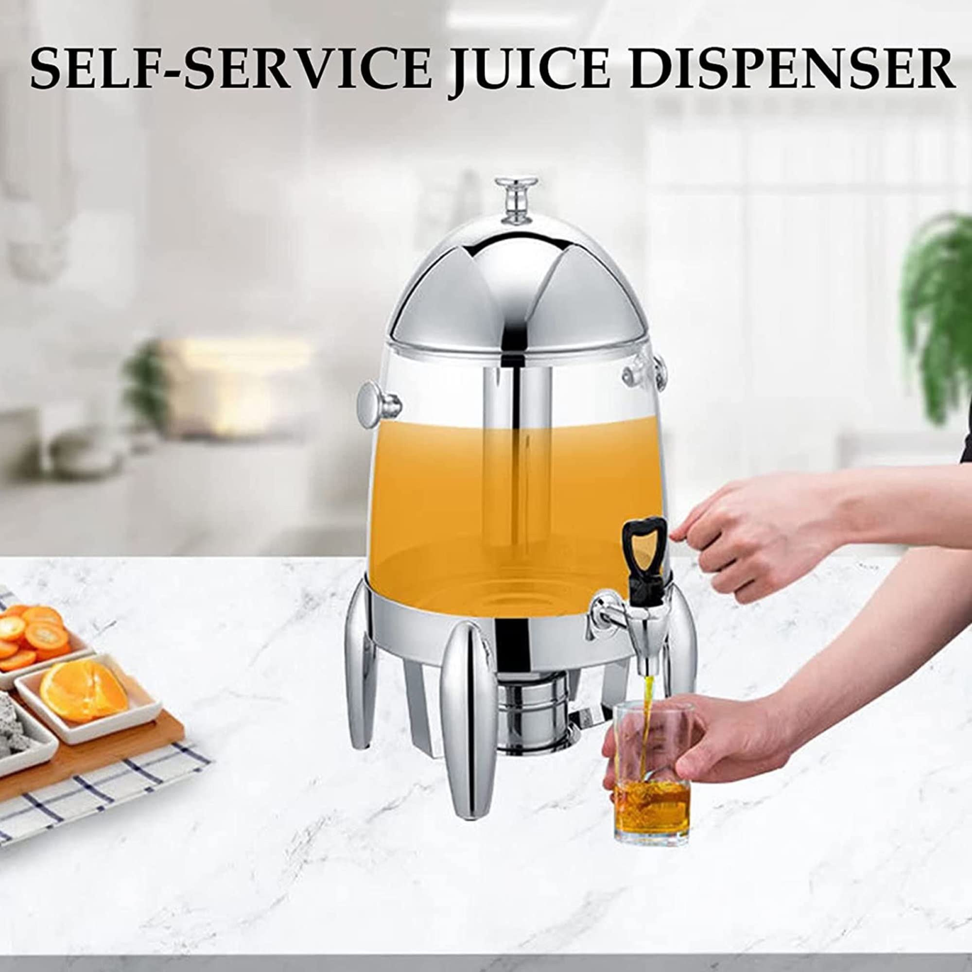 Urna Comercial para Café de 3 Galones, Dispensador de Bebidas Calientes de Acero Inoxidable con Tapa, Grifo Y Soporte para Combustible para Hoteles, Buffets Y Eventos con Catering/Transparent