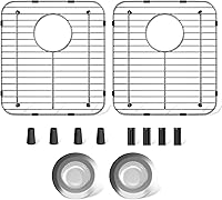 jkxoo 2-Pack 304 Stainless Steel Kitchen Sink Protectors Rear Drain 13.1x11.6" Grates with 2 Sink Strainers
