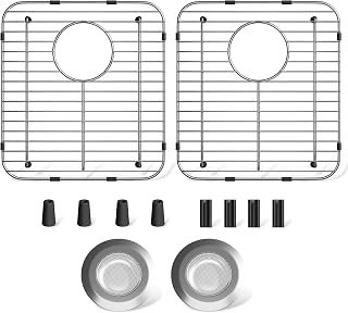 jkxoo 2-Pack Stainless Steel Kitchen Sink Protectors 13.1x11.6 Inch Rear Drain Grates with Strainers