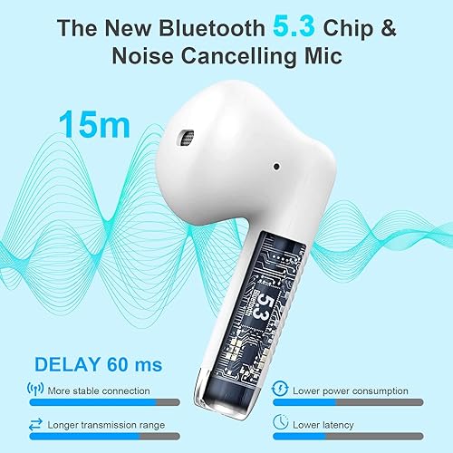 Miniatura 2 de Auriculares inalámbricos, auriculares Bluetooth 5.4 intrauditivos con micrófono con cancelación de ruido, auriculares Bluetooth estéreo graves,