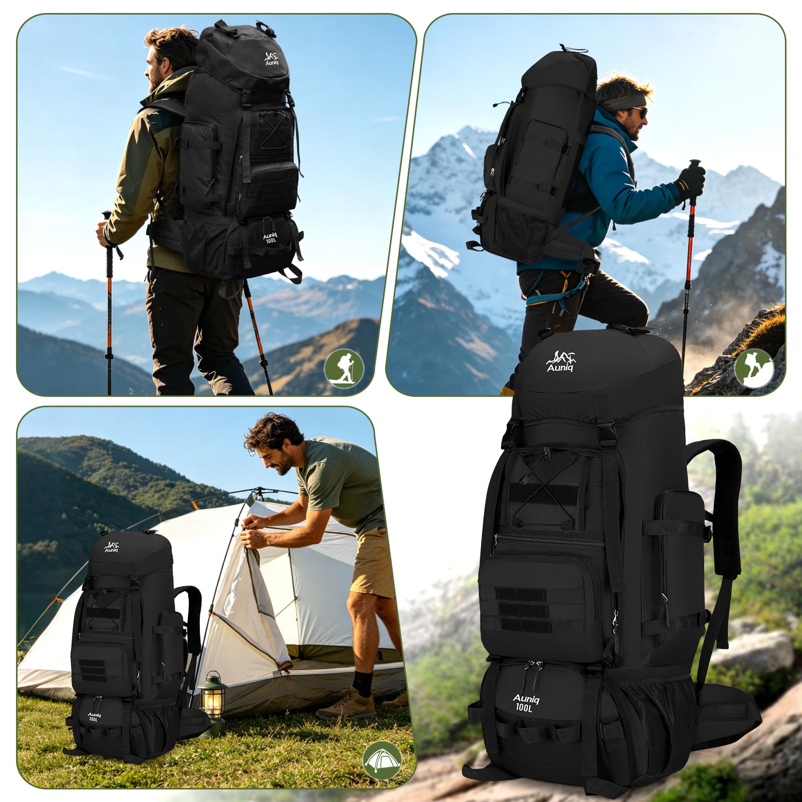 Zaino da Trekking 100 Litri, Zaino da Hiking Impermeabile e Leggero Zaino Sportivo Zaino da Escursioni Zaino da campeggio per esterni Arrampicata Viaggio campeggio Ciclismo Sport