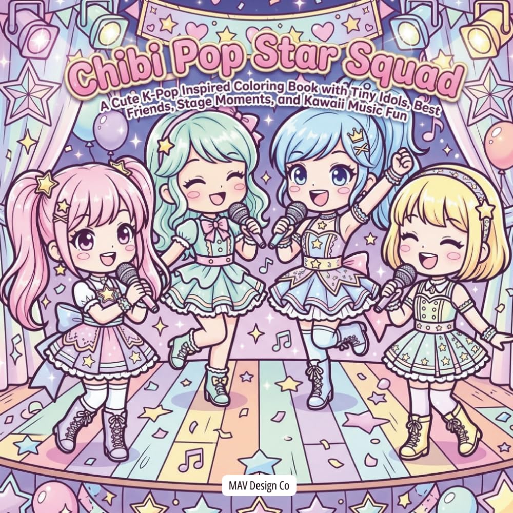 Chibi Pop Star Squad: A Cute K-Pop Inspired Coloring Book with Tiny Idols, Best Friends, Stage Moments, and Kawaii Music Fun