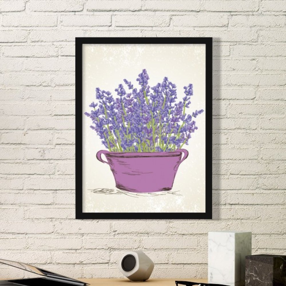 Pot de fleurs violette lavande décoration murale bois
