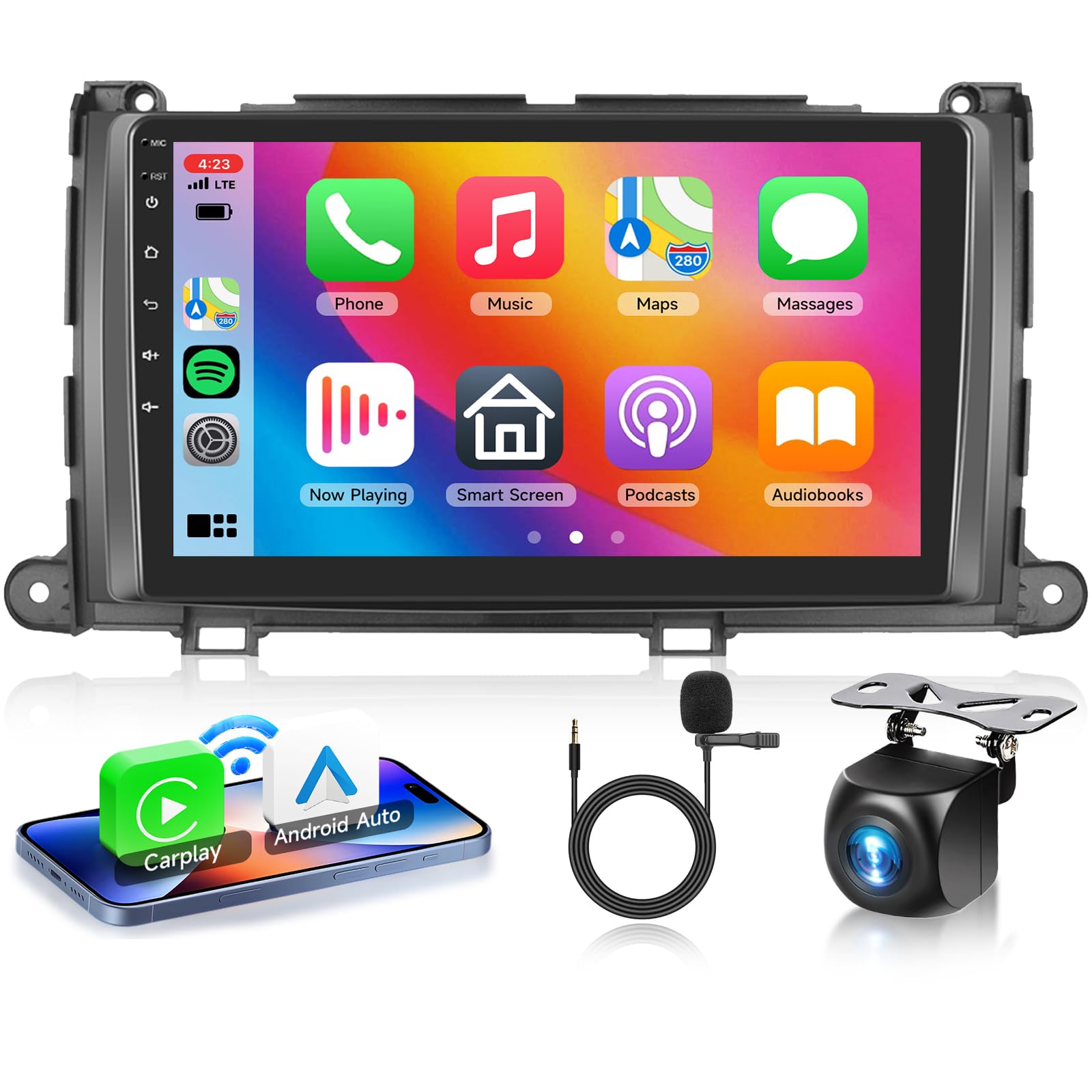 2G+64G Android 13 Car Stereo for Toyota Sienna 2011-2014 with Wireless Carplay Android Auto, 9 Inch Touch Screen Radio Support GPS/WiFi/Bluetooth/FM/SWC/Backup Camera-image-17
