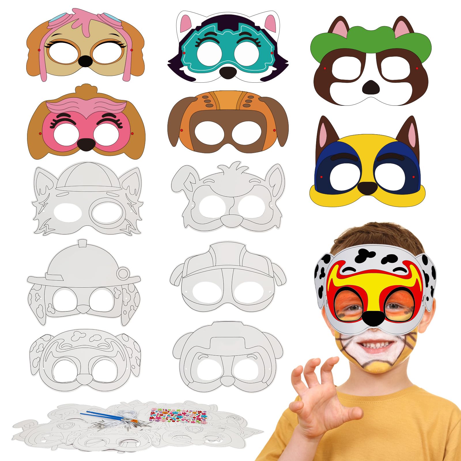 YOLOUP 24pcs Juego Pintura Máscara Cachorro Máscaras Perro Pata Elaboración de Medias Máscaras Papel en Blanco para Niños Niñas Cumpleaños Carnaval Mascarada Cosplay