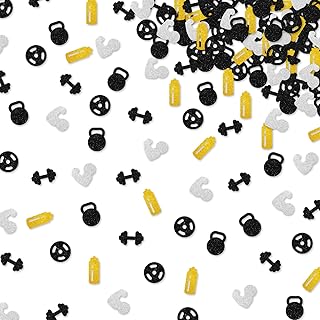 150pcs Fitness Confetti, Gem Workouts Table Confetti, Weightlifting Paper Scatter, Black Glitter Biceps Dumbbell Party Table Scatter, Cross Fit/Birthday Party Decoration