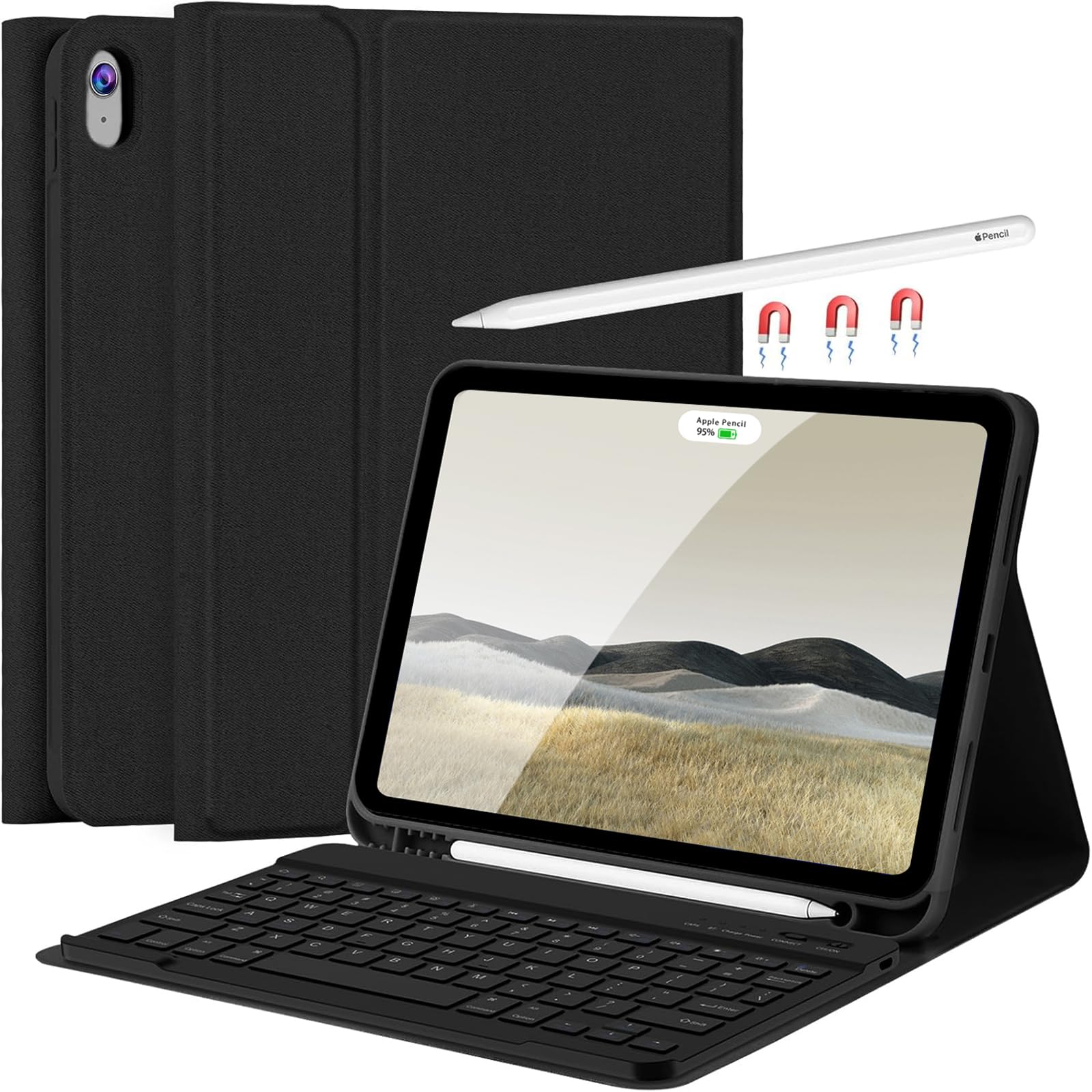 FUWANG for iPad Air 11 Inch Case with Keyboard (M3/M2) 2025/2024/ Air 5th 4th Generation Case with Keyboard 10.9 inch - Detachable Bluetooth Folio Case with Pencil Holder for New iPad Air 11, Black