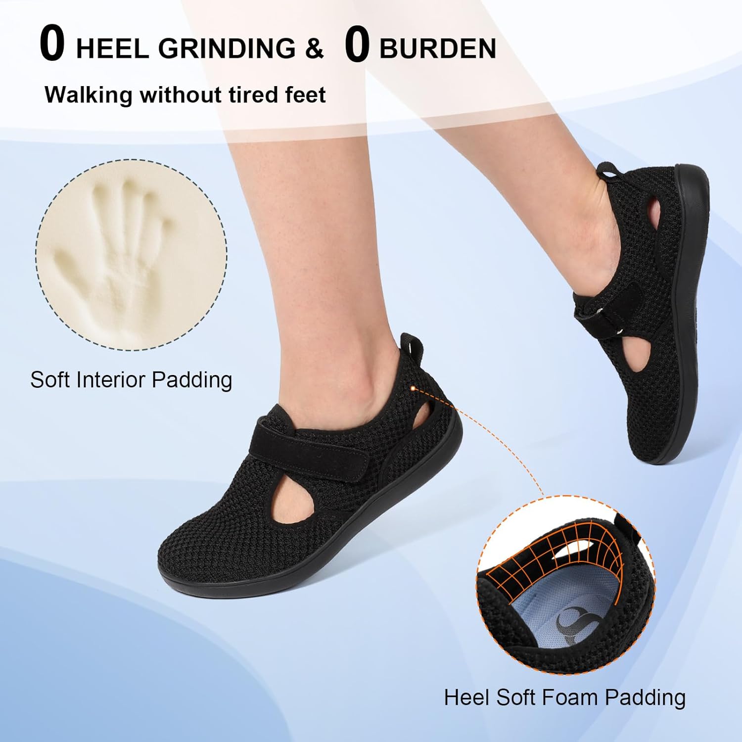 Scurtain Womens Walking Shoes Comfortable Wide Barefoot Shoes Adjustable Diabetic Neuropathy Nursing Shoes Breathable Non Slip Casual Flat Sandals - Image 5