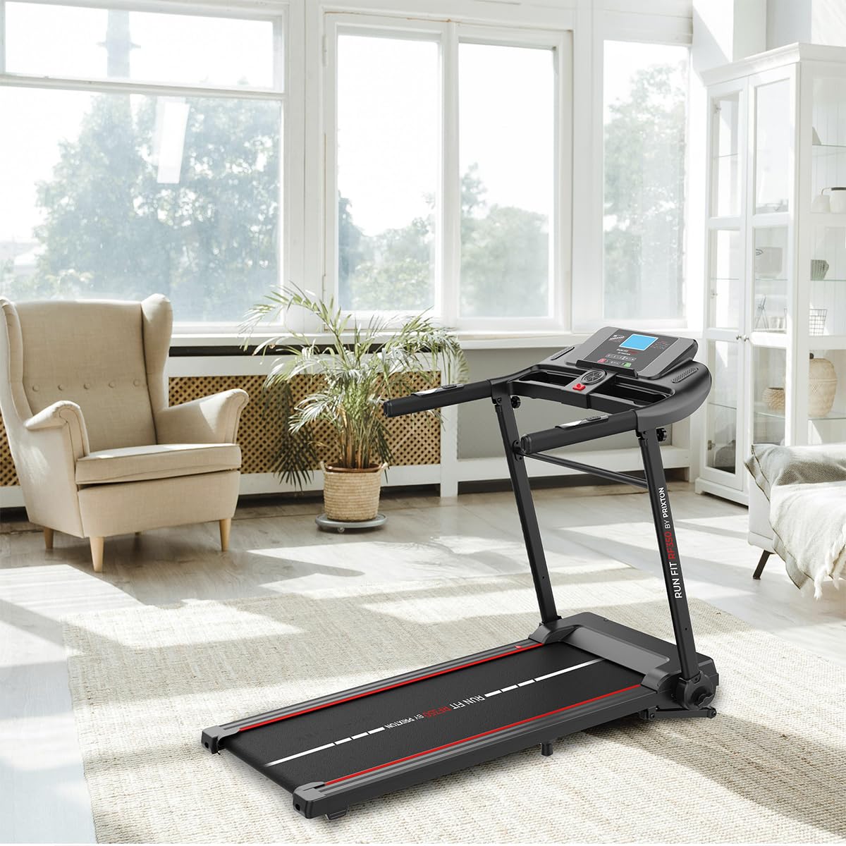 PRIXTON Cinta de Correr Run Fit RF350, Cinta de Andar Plegable, Velocidad máxima 16 km/h, App móvil, 16 Programas, 15 Niveles Inclinación, Altavoz Bluetooth, Distancia, Calorías, Tiempo y Pulso