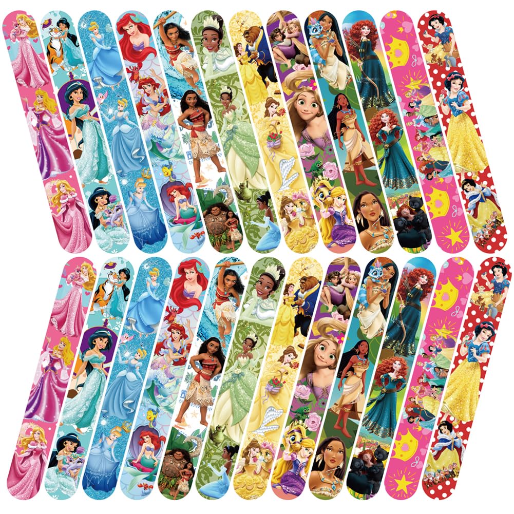 Simmpu 4PCS Princess Wristbands 12 Styles, 24 Pcs, Princess Slap Bracelets, Bracelets, Wristband, Party Favors