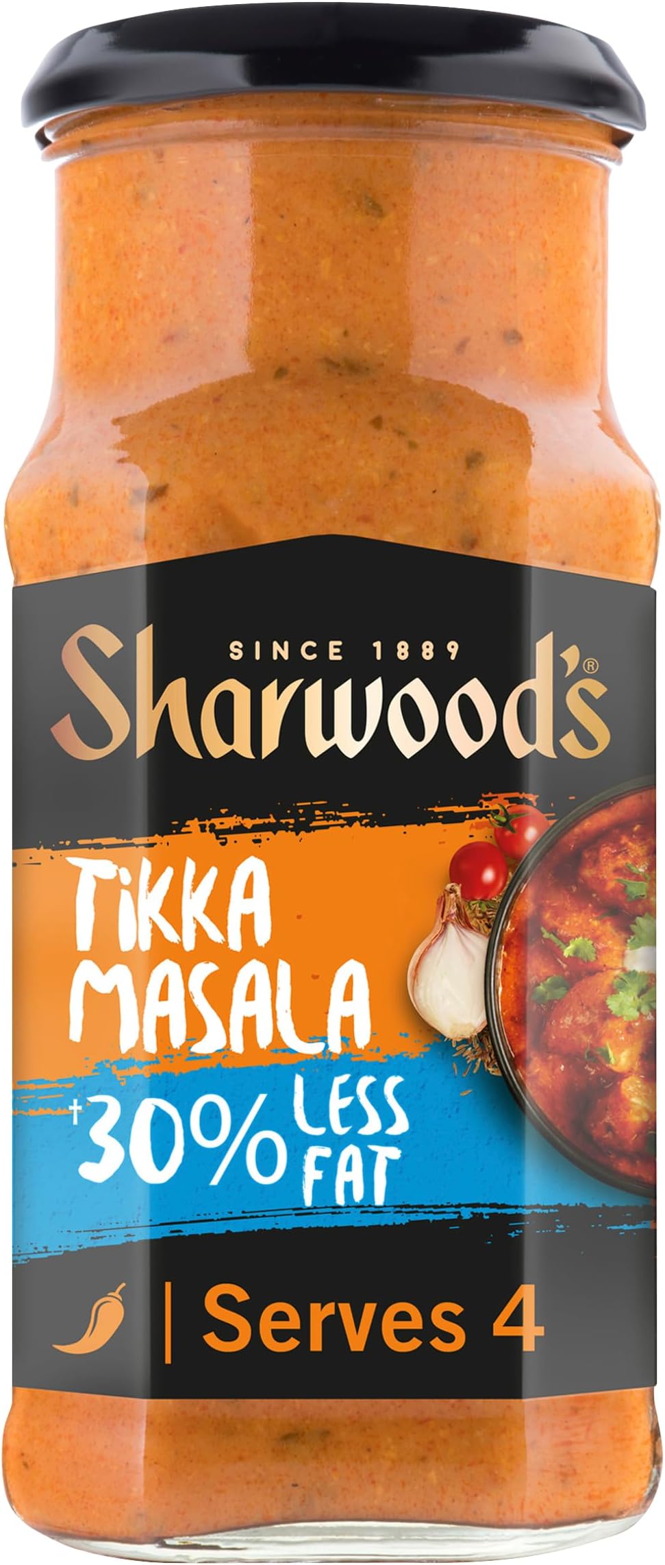 Sharwood's Indian Tikka Masala Sauce – 30% Less Fat, Tomato, Yogurt & Cream Blend, Mild Spice, 420 g Jar (Pack of 1)