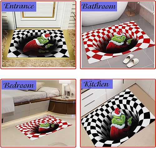 Miniatura 5 de Tapete con ilusión 3D, tapete de bienvenida visual de Navidad, decoración de Navidad, para interiores y exteriores, entrada, hogar, fiesta (rojo, 20