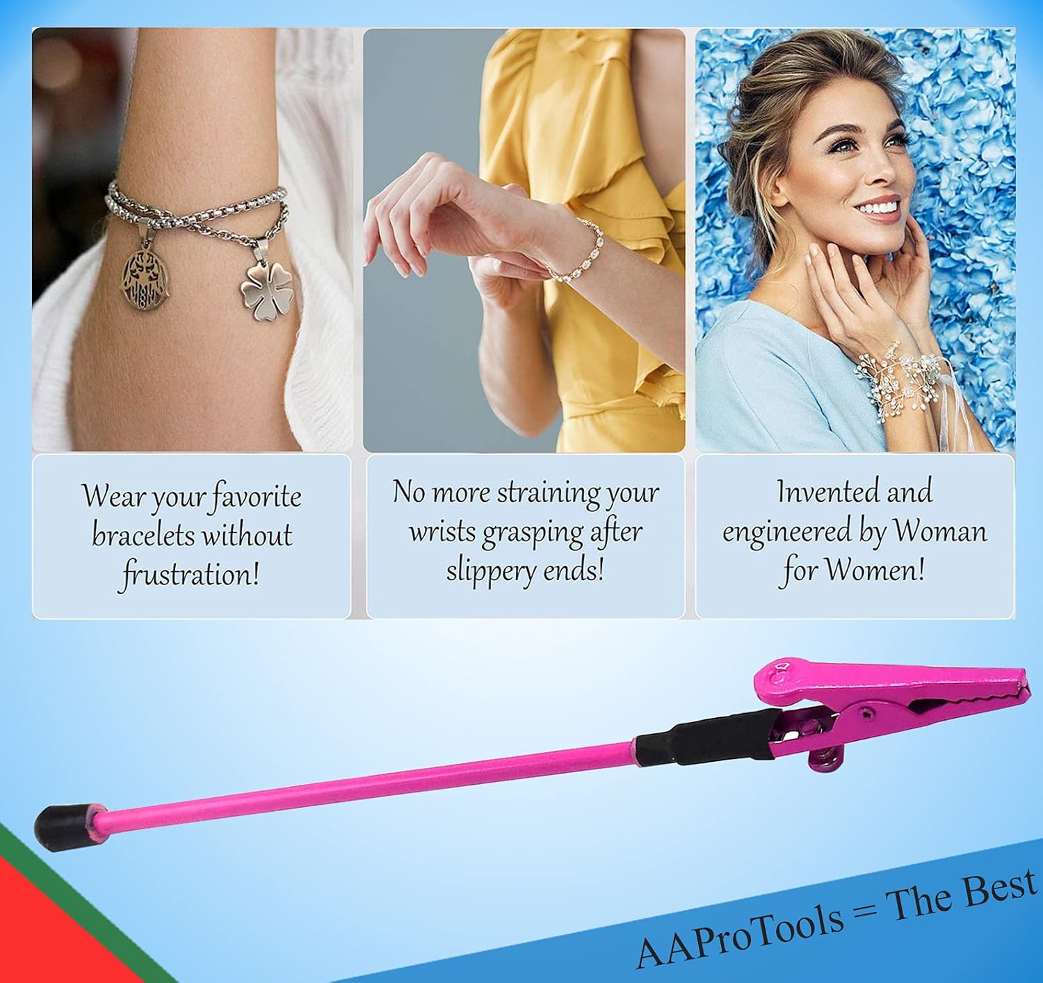 6" Bracelet Tool Jewelry Helper- Bracelet Fastener Helper with Watch Clasps & Zipper Pull. Easy Fastener Bracelet Holder (Mix Color)