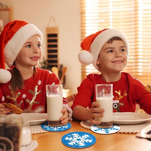 Miniatura 2 de Fennoral Paquete de 9 posavasos de pintura de diamantes de copo de nieve de invierno con soporte para pintura de diamantes de invierno para adultos,