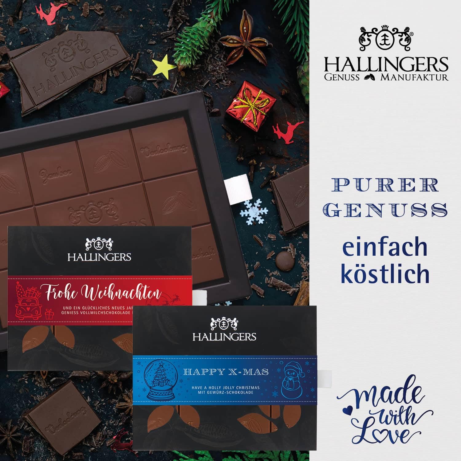 Hallingers Genuss Manufaktur Feinkost Weihnachts-Geschenk-Set - XXL-Geschenkkorb "Fröhliche Weihn..." große Selektion Pasta, Lebkuchen, Gewürz Nougat Badesalz Schoki & mehr, Weihnachten für Frauen