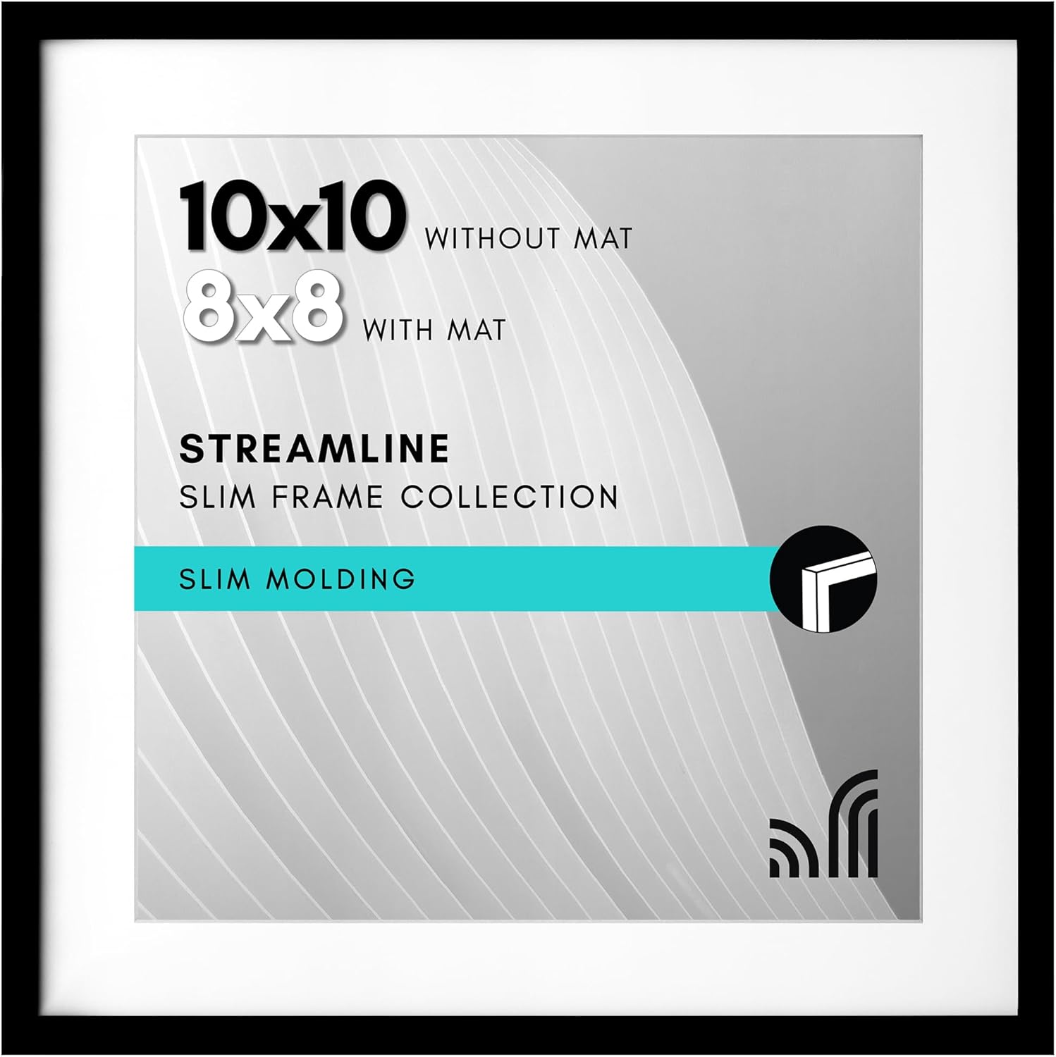 Americanflat 10x10 Picture Frame with Shatter-Resistant Glass - Use as 8x8 Frame with Mat or Display 10x10 Photo Without Mat - Streamline Collection - Square Frames for Tabletop or Wall - Black