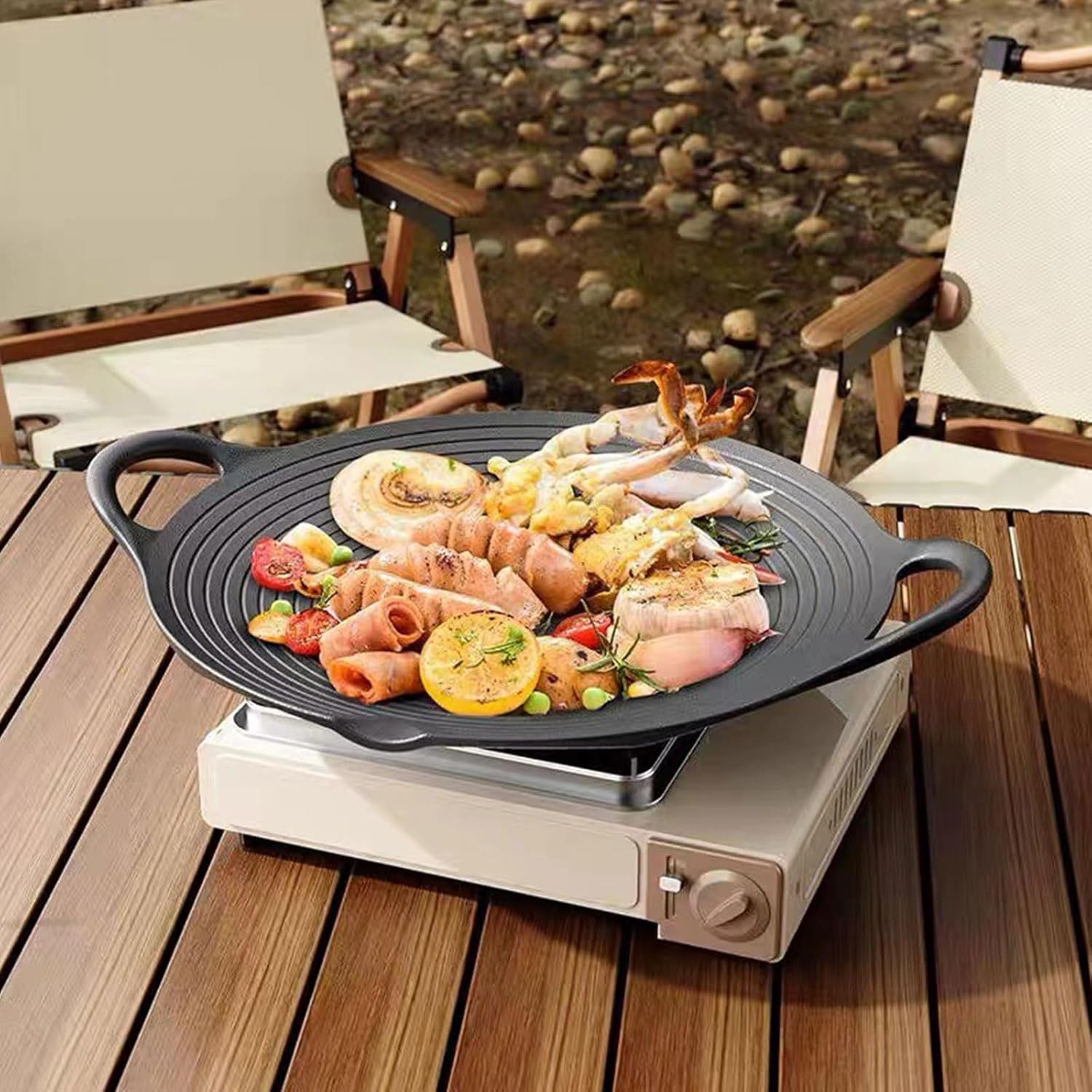 Iron Frying Pans Round Grills Nonstick Barbecue Plate Outdoor Travel Camping Frying Iron Texture for Barbacue Outdoor Bbq Pans