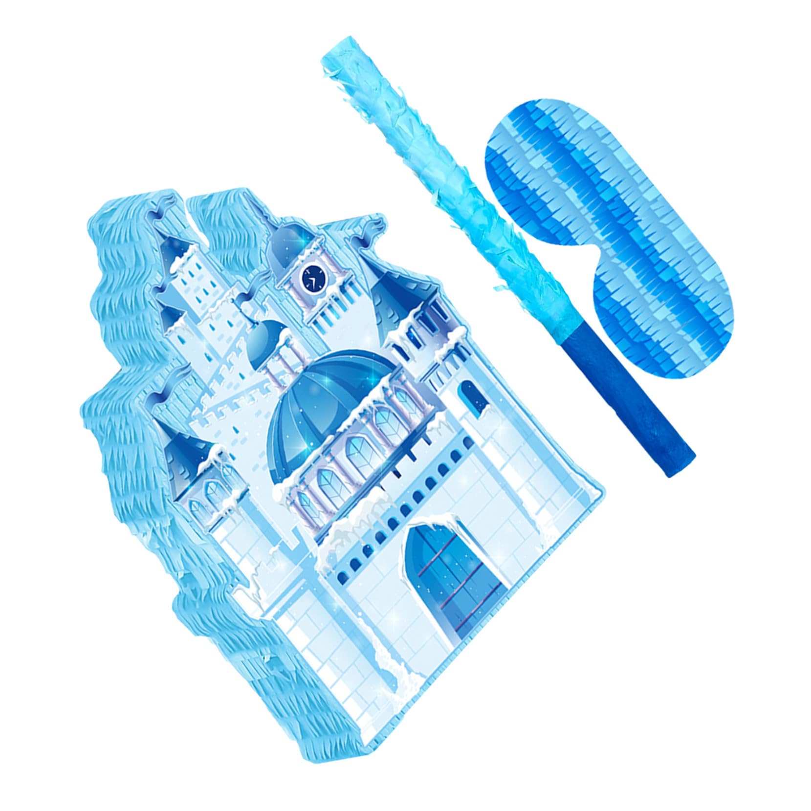 Prinzessin Schloss Piñata mit Augenbinde und Blaues Eisschloss Partyspiel Hängende Piñata Dekoration für Kindergeburtstag Hochzeits Winterfeier Zubehör