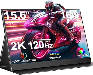 15.6'' Portable Monitor, 120Hz 2K HDR QHD FreeSync IPS Portable Monitor with Smart Cover, Ultra-Slim Second screen for Lap...