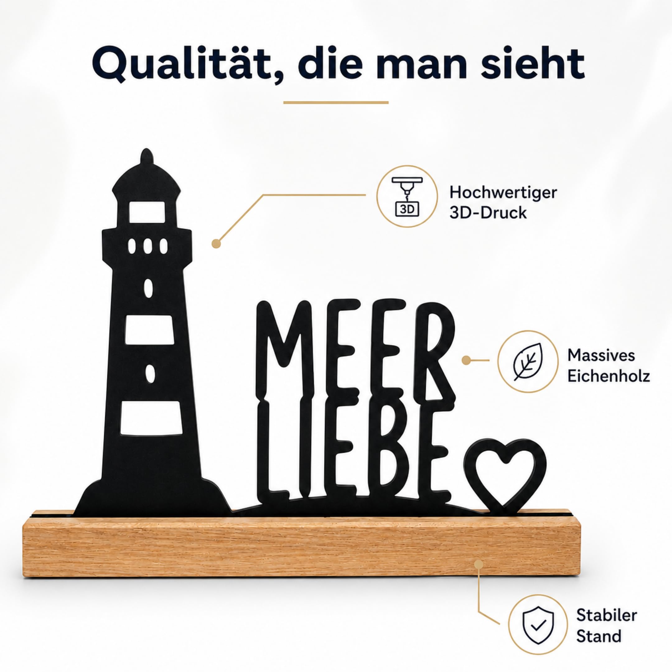 Generisch Meerliebe Aufsteller aus Eichenholz – Maritime Deko mit Leuchtturm & Herz, Holz Aufsteller 22 cm, Ostsee Deko für Fensterbank, Regal, Kommode & Geschenk für Küstenliebhaber