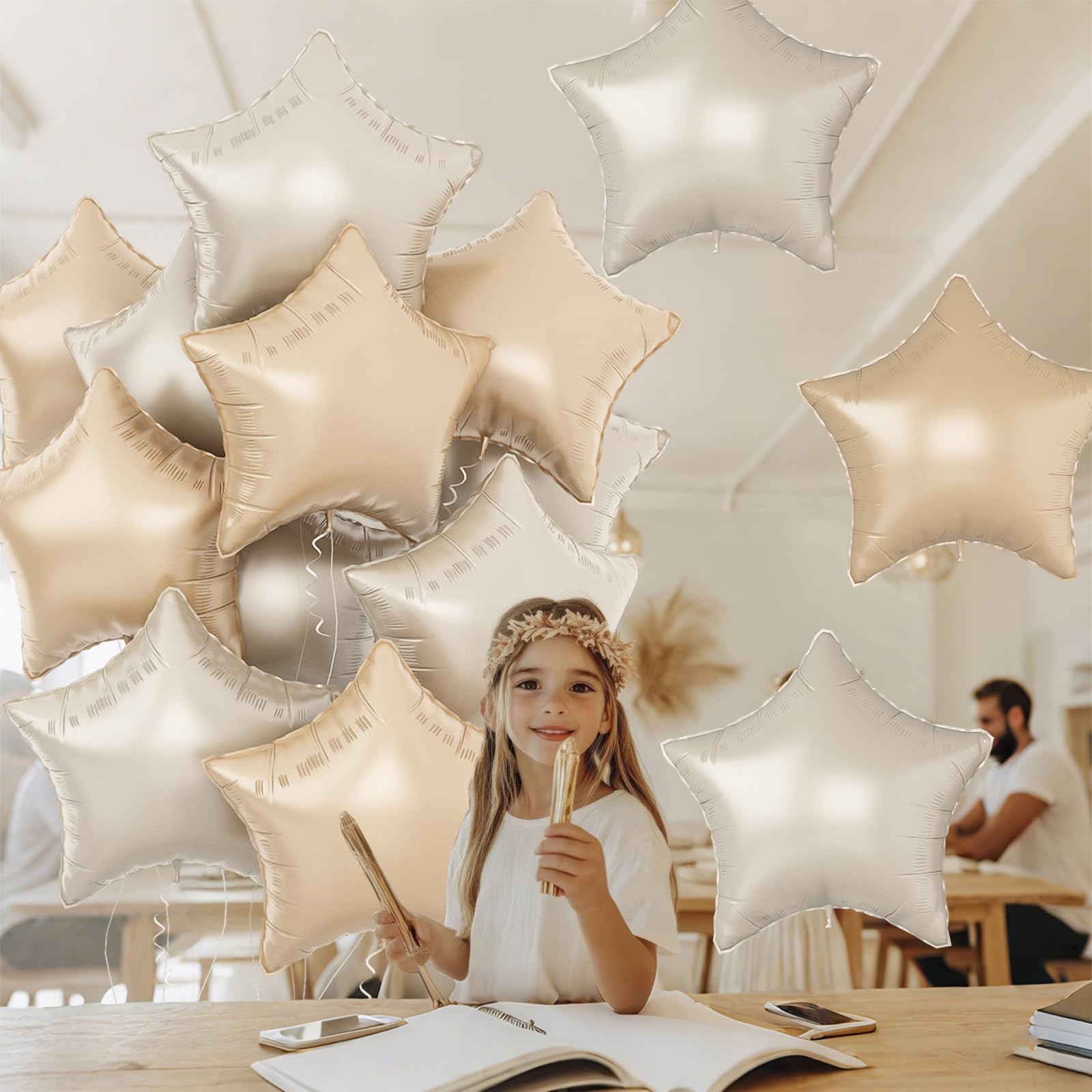 Cream Star Balloons, 18Inch Caramel Cream Stars Shape Foil Balloons - Image 3